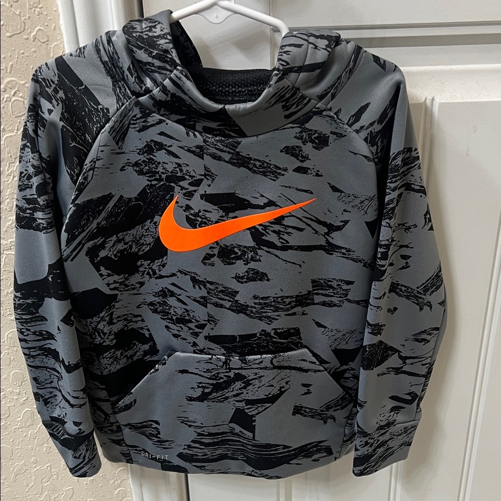 Nike Kids Camo Hoodie with Orange Swoosh